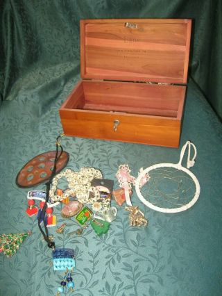 Vintage Lane Small Mini Cedar Chest Jewelry / Trinket Box W/jewelry & Key