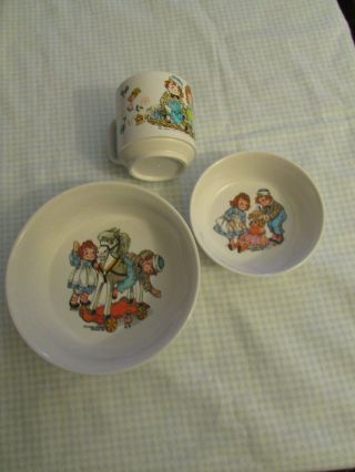 Raggedy Ann And Andy 1969 Plactic Bowls And Cup