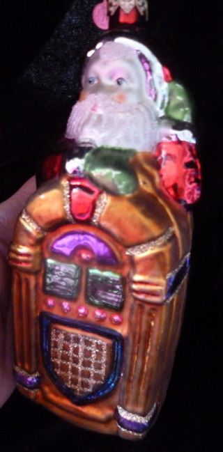 Department 56 Santa & Jukebox 6.  5 " Glass Christmas Ornament Made In Poland