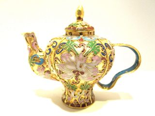 Ct105: Chinese Vintage Cloisonne Tea Pot Bronze Brass Copper Enamel Handmade