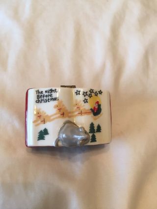 Mouse On " The Night Before Christmas " Book,  Porcelain Hinge Trinket Box Adorable