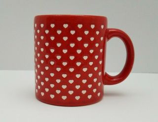 Vintage Waechtersbach Little White Hearts Coffee Mug Spain Red Valentine - 12 Oz