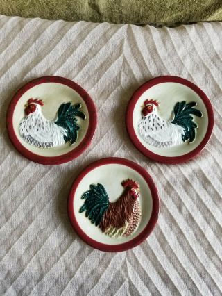 Mww Market Mini Decorative Rooster Plates Embossed - Set Of 3
