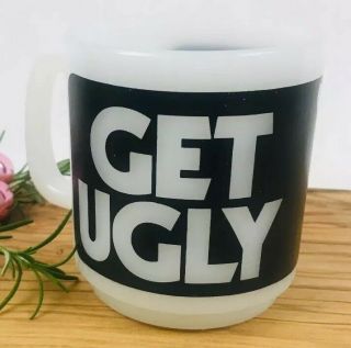 Vintage Glasbake Usa Get Ugly Black White Milk Glass Coffee Mug Cup