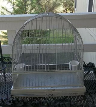 Vintage Pacific Metal Wire Birdcage Two Porcelain Cups Screen Around Sides