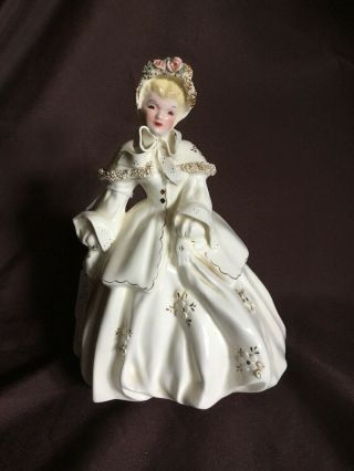 Florence Ceramics " Abigail " Figurine In Lt.  White Dress With Flowers