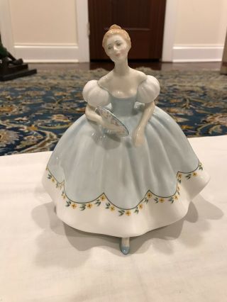 Royal Doulton Porcelain Figurine First Dance Hn 2803 1976 Lady Blue Dress & Fan