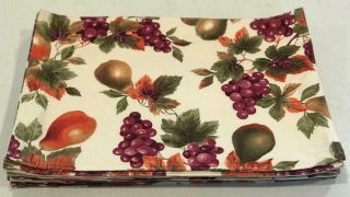 Fruit Medley Set Of 12 Placemats Grapes Pears Falling Leaves Double Sided Fabric