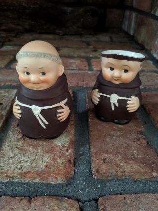 Vintage Goebel Friar Tuck Monks Creamer & Sugar Bowl Signed Set West Germany