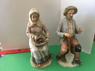 1433 Elderly Farm Couple Set Of 2 Porcelain Figurines Homco Home Interior