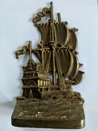 Vintage Seville Studio 1928 Plated Cast Iron Early Sailboat Bookend