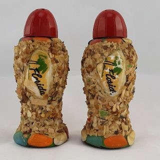 Vintage 60s Florida Souvenir Salt And Pepper Shakers - Glass Covered With Shells