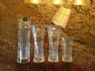 Set Of 4 Lenox Lead Crystal Star Flower Bud Vases (2) 6 " / 4” / 7.  25 "