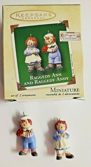 Raggedy Ann And Raggedy Andy 2002 Rag Dolls Hallmark Miniature Set 2 Ornaments