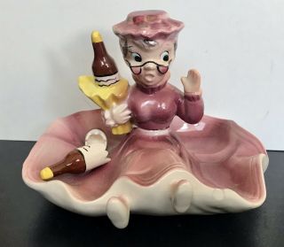 Vintage Drunk Grandma Old Lady Ceramic Trinket Tray Rings Japan Enesco Napco