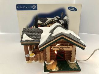 Dept 56 Snow Village Woody ' s Woodland Crafts House Hand Painted Lighted Ceramic 2