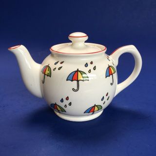 Sadler 2 Cup Pottery Umbrella White Tea Pot England Teapot Vintage