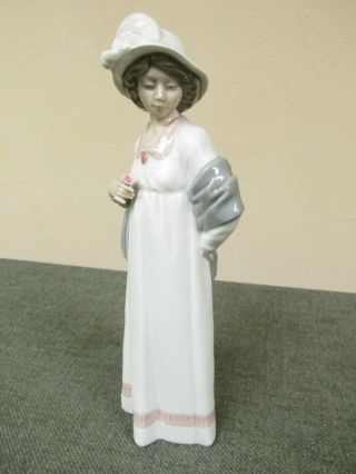 Vintage 11 1/4 " Tall Nadal Lady With Pink Rose In Her Hand Woman Girl