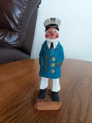 Nautical Hand Carved Wooden Sea Captain Sailor 6 1/4 " Tall
