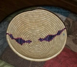 FINE Vintage NATIVE AMERICAN Hand Woven Blonde COILED BOWL w/Design 2