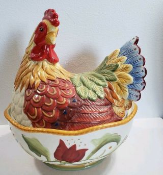 Fitz And Floyd 11 " Rooster Tureen Garden Medley