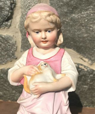 Figurine Of Little Girl Holding Her Cat Or Kitten 9 " Tall Hummel Like