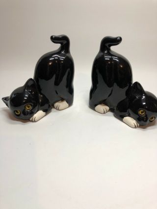 Ceramic Cat Book Ends Black Vintage