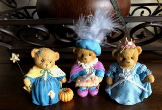 Set Of 3 Cherish Teddies Cinderella / Prince Teddy Bear Teddybear Figurines (d)