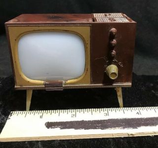 Vtg 50s 1950s Console Tiny Tv Dollhouse Salt & Pepper Shakers Television Plastic