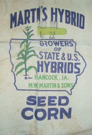 Dc: Hybrid Seed Corn Sack,  M.  W.  Martin & Sons,  Hancock,  Iowa,  1957,  2 Tags