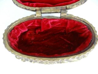 Vintage Ornate Gold Tone Victorian Metal Footed Hinged Trinket Box Velvet Lined 7
