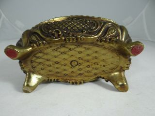 Vintage Ornate Gold Tone Victorian Metal Footed Hinged Trinket Box Velvet Lined 8