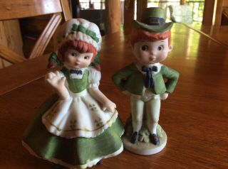 Vintage Lefton Couple Boy & Girl Pair St.  Patrick 