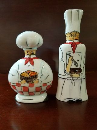 Vintage Salt And Pepper Shakers Set 1097 Chefs Fat And Skinny