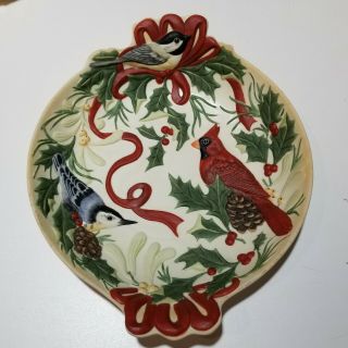 Lenox Winter Greetings Candy Dish Birds Cardinal Chickadee Wren Christmas Bowl