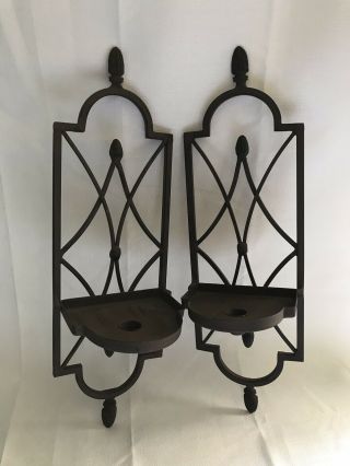 Vintage Cast Iron Candle Wall Mount Sconces Rustic Pair Metal Holder Decor 18”