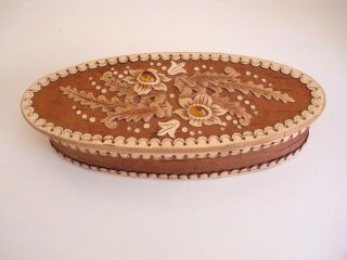 Vtg Made In Russia Wooden Hand Crafted Carved Inlay Amber Stones Trinket Box