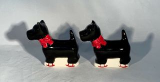 Vintage Salt & Pepper Shakers - Black Scottie Dogs/scottish Terriers - Ice Skates