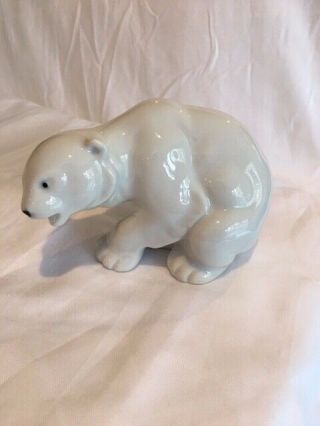 Porcelain White Polar Bear Hunched High Gloss Black Eyes And Nose