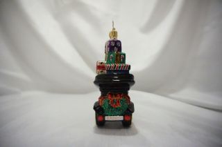 Christopher Radko Santa in Old Red Car w Stacked Gifts Glass Ornament w Tag 3