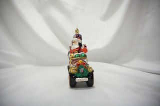 Christopher Radko Santa in Old Red Car w Stacked Gifts Glass Ornament w Tag 4