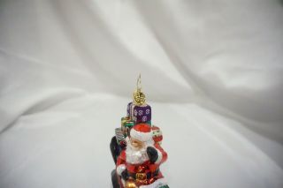Christopher Radko Santa in Old Red Car w Stacked Gifts Glass Ornament w Tag 6