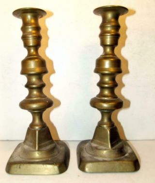 Vintage Pair 8 3/4 " Matching Brass Candle Sticks W/ Push - Up Bottoms Late 1800s