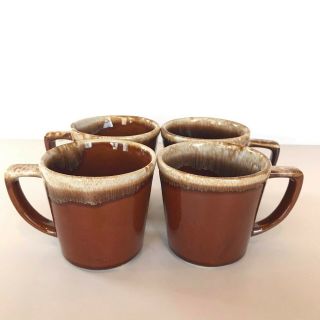 Set Of 4 Vintage Mccoy Stoneware Coffee Mugs Cups Brown Drip Glazed Mcm Retro