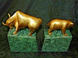 The Bull And Bear Of Wall Street Professional Granite Heavy Brass Bookends