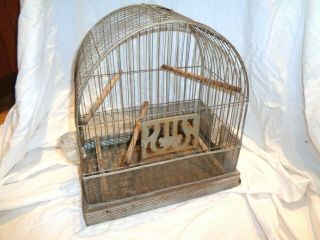 Vintage Hendryx Farm House Dome Wire Bird Cage With Glass Feeder Water Cups