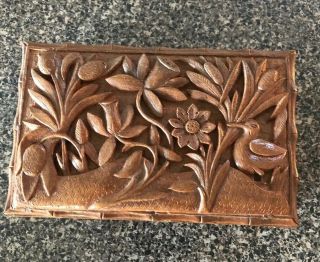 Vintage Hand Carved Wooden Box Hinged Lid Wood Trinket Jewelry Box