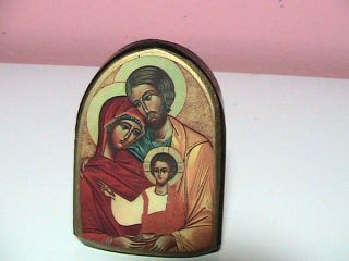 Vintage Miniature Byzantine Art From Greece The Holy Family On Wood Exccondition