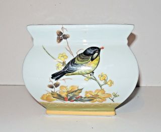 Vintage Amita Planter Porcelain Secret Garden Bird Platter Gold Trims Ex Cond.