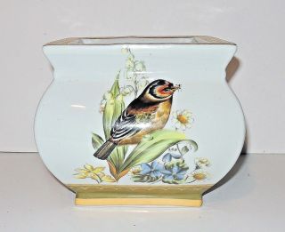 Vintage Amita Planter Porcelain Secret Garden Bird Platter Gold Trims EX Cond. 2